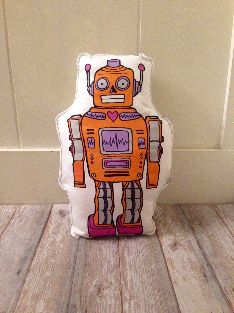 ROBOT fabric orange robot robot pattern cut and sew robot toy diy diy stuffed robot robot pillow panel robot toy kit plushies robot