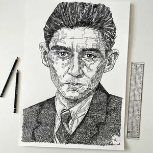 FRANZ KAFKA Original Bleistiftzeichnung, Passt in einen Standardrahmen, Literatur Wandkunst, Geschenk für Buchliebhaber, Literatur des 20.Jahrhunderts