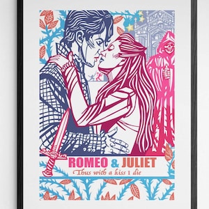ROMEO AND JULIET colour print, William Shakespeare archival quality art prints, English literature gift, Two Young Lovers, Bookworm gift,