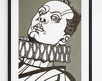 KLAUS NOMI Original Ink Drawing & Acrylic paint, Large Scale artwork, the Nomi Song, New York East Village, Cabaret