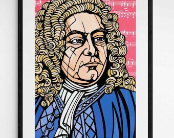 GEORGE FRIDERIC HANDEL Impresión de arte, Decoración del hogar del compositor clásico, Impresiones de música clásica, regalo para amantes de la música, impresiones de calidad de archivo