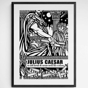 Stampa JULIUS CAESAR, opera d’arte al tratto nero, stampe d’arte di qualità d’archivio William Shakespeare, opera romana, disponibile in 3 dimensioni, firmata dall’artista