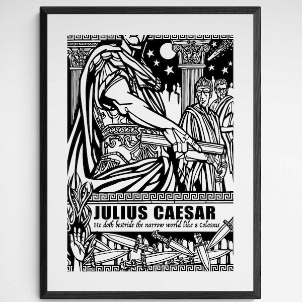 JULIUS CAESAR print, Black line artwork, William Shakespeare archival quality art prints, Roman play, Available in 3 sizes, signed by artist