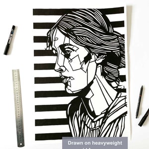 VIRGINIA WOOLF Original Ink Drawing, large scale artwork, pen and ink original, Will fit into a standard A2 or A1 frame
