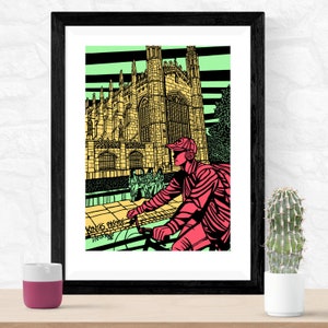 King&#39;s College Cyclist Cambridge, Cambridge Afstudeerprint, Cambridge straatbeeld, Limited Edition Print, Cambridge University