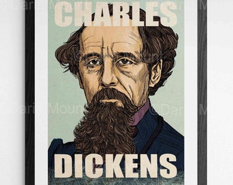 CHARLES DICKENS print, option to add favourite quote, Vintage aesthetic, fits standard size frame, Book quote, Author quote