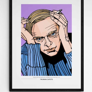 May include: A black and white illustration of Truman Capote, a famous American author, with a quote from him: "Anyone who ever gave you confidence, you owe them a lot."