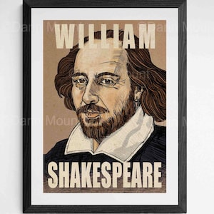 Impression WILLIAM SHAKESPEARE, possibilité d'ajouter une citation préférée, esthétique vintage, disponible en 3 tailles, convient à un cadre de taille standard, art de Shakespeare