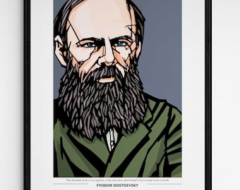 FYODOR DOSTOEVSKY Art Print, Option to add personalised quote or message, Russian Literature, The Brothers Karamazov, Dostoyevsky gift