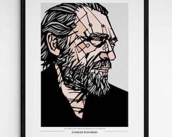 Impression d'art CHARLES BUKOWSKI, possibilité d'ajouter une citation personnalisée, impression d'art poésie, poètes du XXe siècle, cadeau poésie, cadeau Bukowski, cadeau poésie