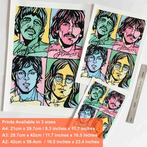 Peut inclure: Une impression de style pop art color&eacute;e des Beatles, mettant en sc&egrave;ne chaque membre dans une couleur diff&eacute;rente. L'impression est disponible en trois tailles&nbsp;: 21&nbsp;cm x 29,7&nbsp;cm, 29,7&nbsp;cm x 42&nbsp;cm et 42&nbsp;cm x 59,4&nbsp;cm.