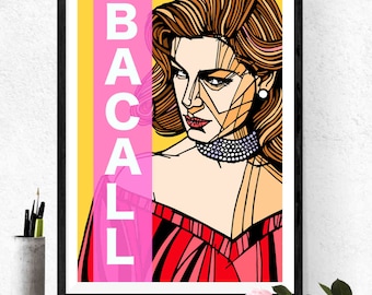 LAUREN BACALL popart print | Hollywood Legends, afdruk van archiefkwaliteit, Gouden Hollywood-tijdperk, klassieke filmsterren, kunst aan de muur Hollywood-grootheden