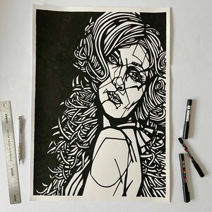 CANDY DARLING original ink drawing, Large scale black and white artwork, Andy Warhol Superstar, original wall decor,