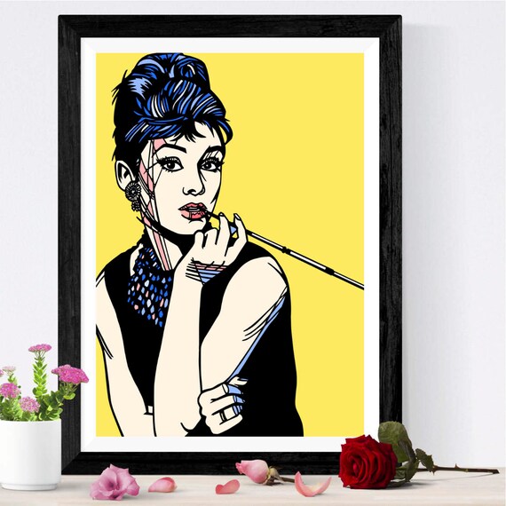 Audrey Hepburn | Breakfast at Tiffany's | Pop Art Print | Home Decor Vintage Movie Poster | Movie Star Print, Classic movie stars, 1960s