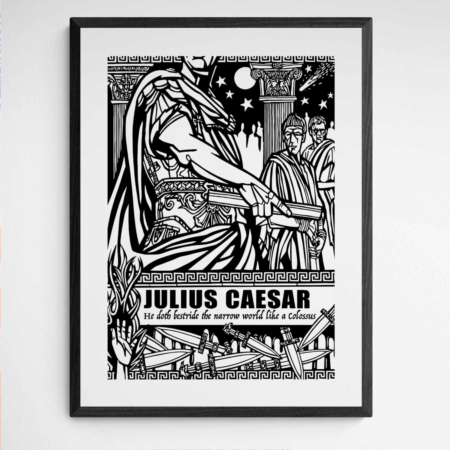 JULIUS CAESAR print, Black line artwork, William Shakespeare archival quality art prints, Roman play, Available in 3 sizes, signed by artist