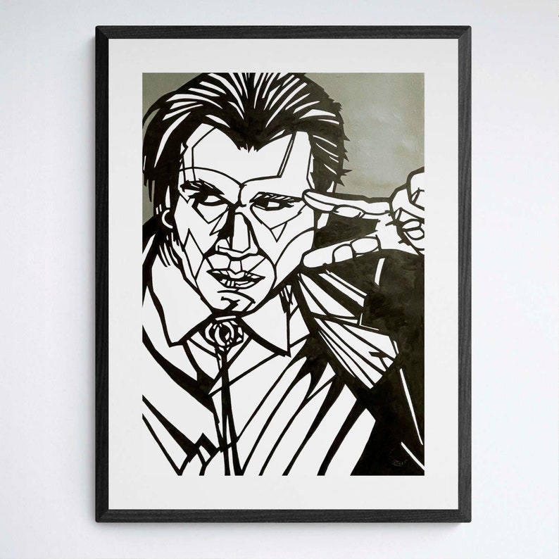 May include: Black and white illustration of a person with a serious expression. The person is pointing a finger at their temple. The background is a light gray.