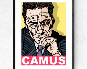 Albert Camus | Impression typographique | Écrivains et philosophes célèbres | Impression littéraire, Cadeau d’études supérieures en philosophie, Disponible en 3 tailles