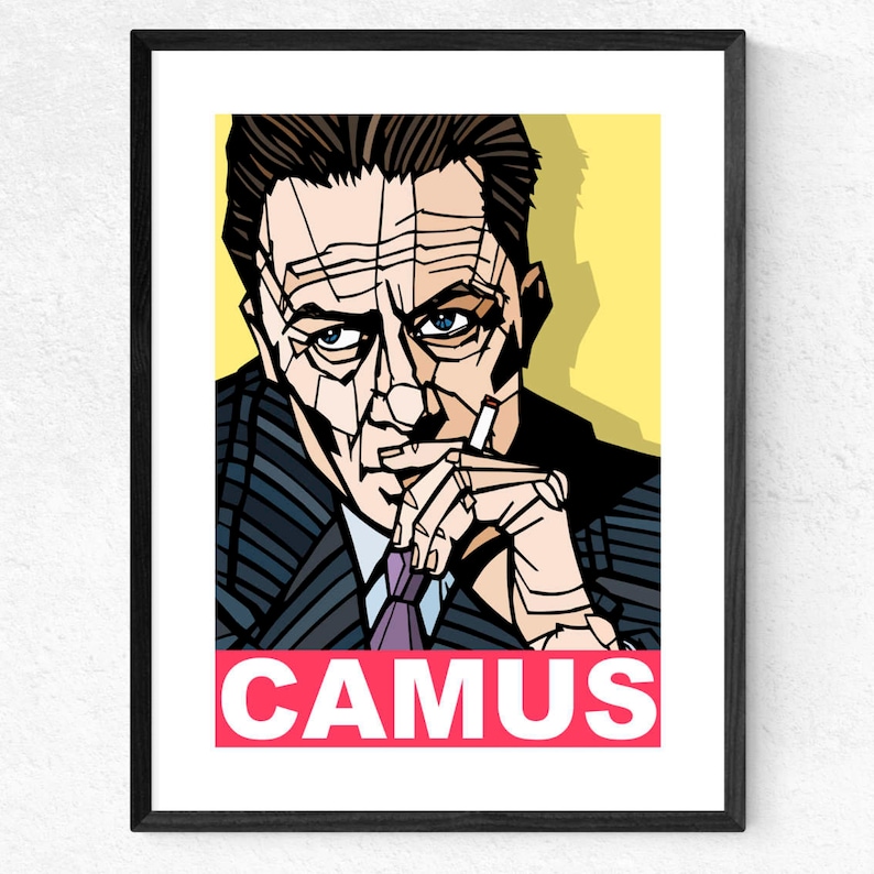 Albert Camus Art Print Typography Print Famous Writers and Philosophers Literature print, Philosophy graduate gift, Available 3 sizes Yellow Background