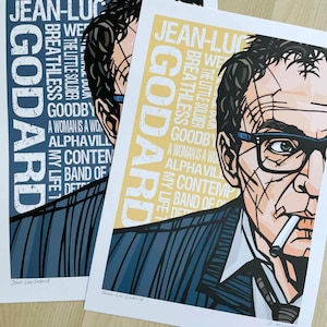 JEAN-LUC GODARD art print, French New Wave films, Movie directors wall decor, Alphaville, Breathless, French film-maker, movie lover gift
