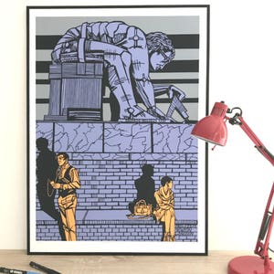 Colourful London Print, King's Cross London, Isaac Newton Statue London, Famous London landmarks, city prints, cityscape prints, wall art