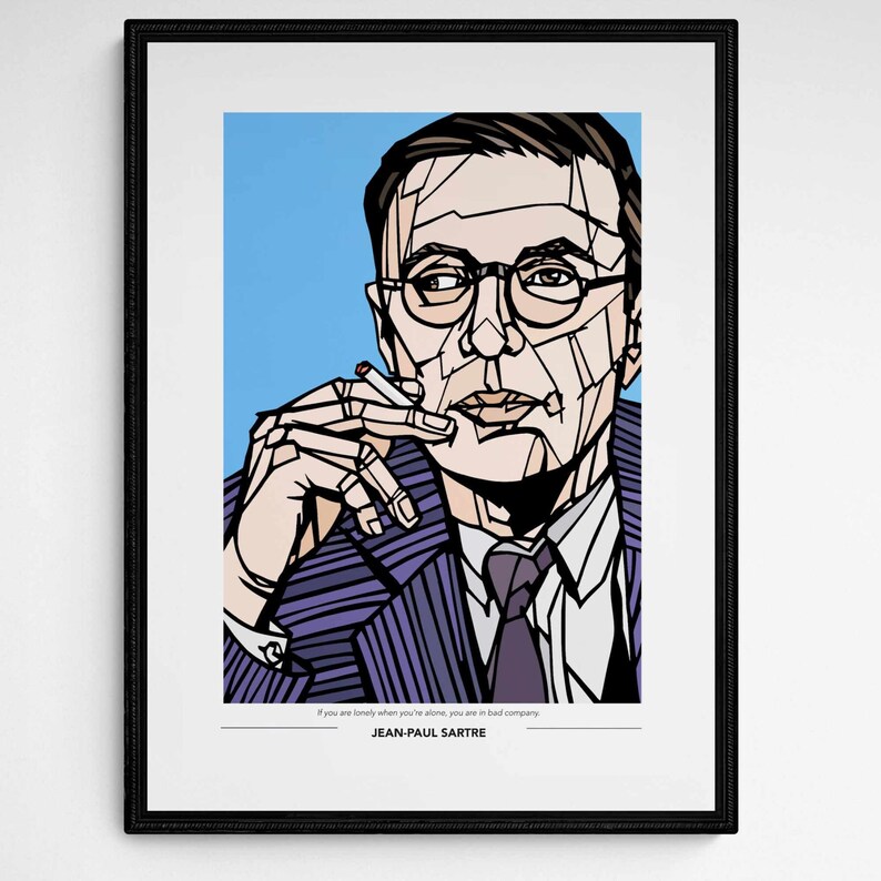 JEAN-PAUL SARTRE Personalised Art print, Option to add favourite quote, Existentialism, Literature print, Philosopher quotations image 1