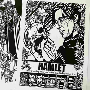 HAMLET  print, Black line artwork, William Shakespeare archival quality art prints, Shakespearian tragedy, signed by artist