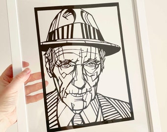 William Burroughs handcrafted papercut - Available in 2 sizes  - cut by hand - The Naked Lunch Junkie