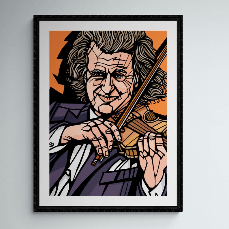 Andre Rieu Art print, archival quality inks and paper, Violinist, Conductor, Orchestral music, Classical music, André Rieu Orange Background