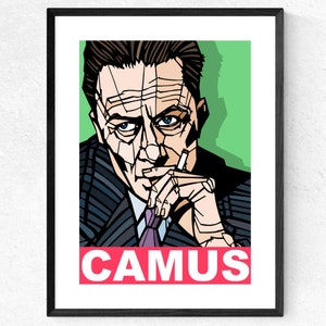 Albert Camus Art Print Typography Print Famous Writers and Philosophers Literature print, Philosophy graduate gift, Available 3 sizes Green Background