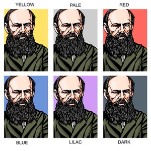 Peut inclure: Une illustration num&eacute;rique d'un homme avec une barbe et une moustache. L'homme est repr&eacute;sent&eacute; sur six fonds de couleur diff&eacute;rents&nbsp;: jaune, p&acirc;le, rouge, bleu, lilas et fonc&eacute;.
