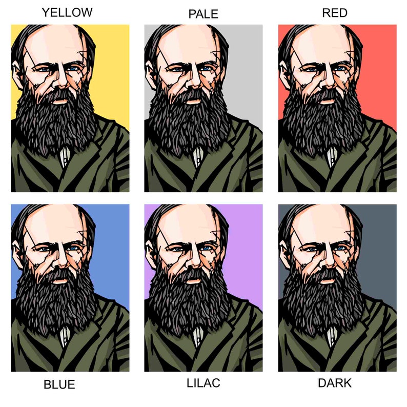 Peut inclure: Une illustration num&eacute;rique d'un homme avec une barbe et une moustache. L'homme est repr&eacute;sent&eacute; sur six fonds de couleur diff&eacute;rents&nbsp;: jaune, p&acirc;le, rouge, bleu, lilas et fonc&eacute;.