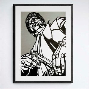 PULP FICTION Original Ink Drawing,  Jules Winnfield Large scale artwork, ink and acrylic paint, Quentin Tarantino, Samuel L Jackson wall art