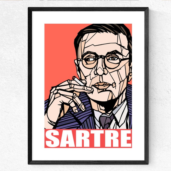 Jean-Paul Sartre | Impression typographique | Philosophes célèbres | Existentialisme | Impression de littérature | Philosophie Jean Paul Sartre
