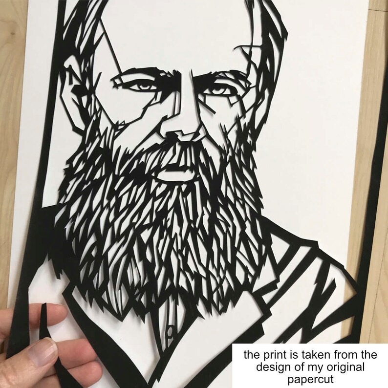 Peut inclure: Portrait d'un homme barbu en d&eacute;coupe de papier noir et blanc. L'impression est tir&eacute;e du design de ma d&eacute;coupe de papier originale.