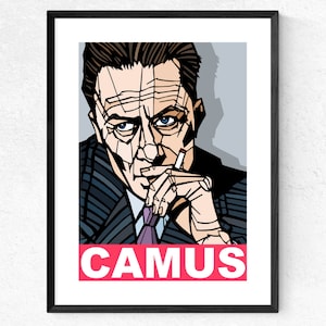 Albert Camus Art Print Typography Print Famous Writers and Philosophers Literature print, Philosophy graduate gift, Available 3 sizes Pale Background