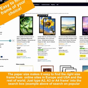 May include: A website screenshot showing a variety of picture frames for sale. The frames are available in different sizes and styles, including black, gold, and silver. The website also includes a search bar for finding specific frames.