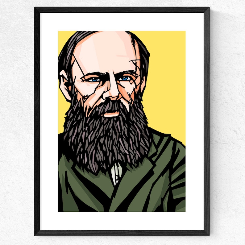 Peut inclure: Une illustration en noir et blanc d'un homme avec une longue barbe et une veste verte. L'arri&egrave;re-plan est jaune.