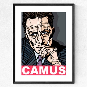 Albert Camus Art Print Typography Print Famous Writers and Philosophers Literature print, Philosophy graduate gift, Available 3 sizes Dark Background