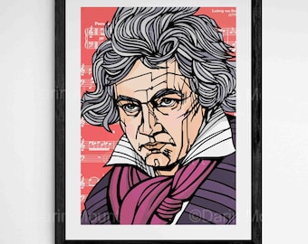 LUDWIG VAN BEETHOVEN art print, Classical composers, Classical music, archival quality inks and paper, Music lover, Piano music, Wall Decor