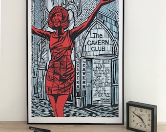 Cilla Black at The Cavern Club print, Liverpool, 1960s music, Liverpool city prints, The Cavern Pop art print, Available in 3 sizes