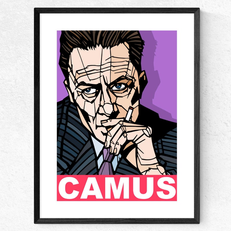 Albert Camus Art Print Typography Print Famous Writers and Philosophers Literature print, Philosophy graduate gift, Available 3 sizes Purple Background