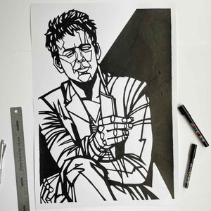 RUMBLE FISH Mickey Rourke Original Ink Drawing,  Large scale artwork, Fits into a standard &#39;A&#39; size frame, Francis Ford Copolla film