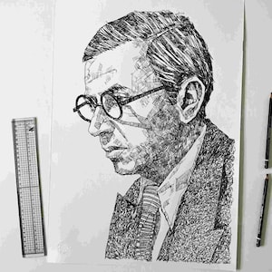 JEAN-PAUL SARTRE Pencil Drawing - Large-Scale Artwork for Bookworms - Literary Home Decor - Fits Standard Frame - Unique Gift Idea