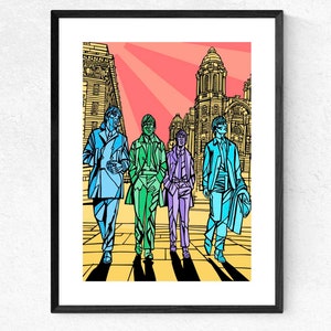 The Beatles Statue, Liverpool Waterfront, Vibrant Art Print, Archival Quality, The Fab Four The Beatles music print, Liverpool city print