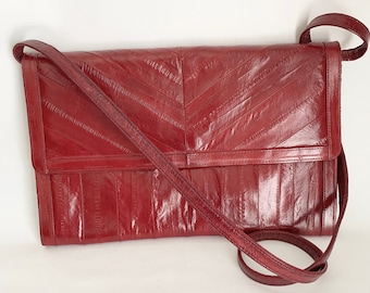 Classic Vintage Red Korean Eelskin Clutch or Shoulder Bag