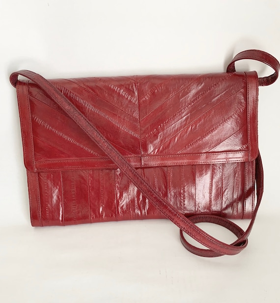 Classic Vintage Red Korean Eelskin Clutch or Shoul