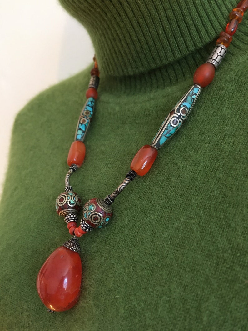 Tribal Style Carnelian Pendant Necklace