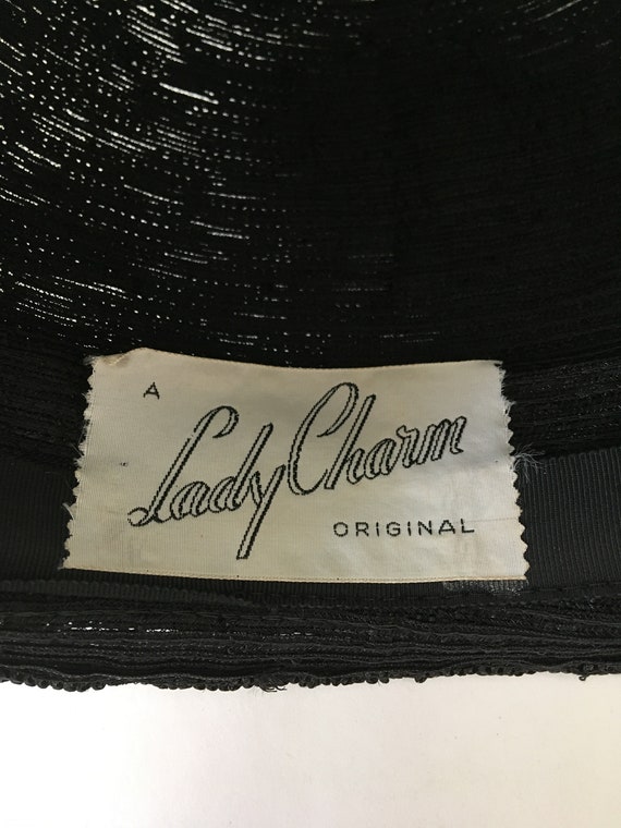 Vintage Black Straw Cloche A Lady Charm Original - image 7