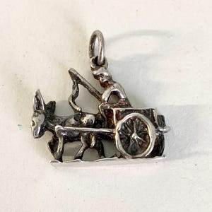 Tiny Silver Donkey Cart Charm or Pendant