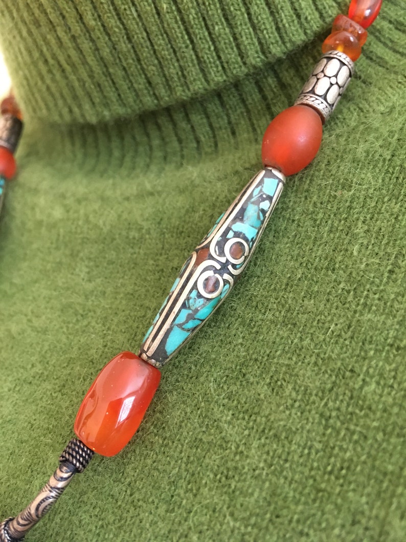 Tribal Style Carnelian Pendant Necklace